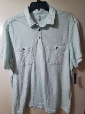 INC International Concepts Pale Mint Short Sleeve Polo Shirt with Chest Pockets